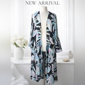 Torrid Island Plus Size 5 5X Top Kimono Long Cardigan Multi‎ Leaf Tunic Cover-Up